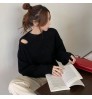 Autumn Winter Fashion Female Long Sleeve Off Shoulder Pullover Knitwear Knitted Crop Tops Women Casual Sweaters Women's Sweaters