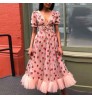 Women's Floral Party Beach Wear Flower Printed Casual Dresses Women Smocking off-Shoulder Maxi Shirring Dress For Ladies