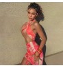 Wholesale 2022 Criss-cross Halter Deep V Neck Hollow Out Floral Women Sexy Ruched Mini Modern Dresses