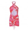 Wholesale 2022 Criss-cross Halter Deep V Neck Hollow Out Floral Women Sexy Ruched Mini Modern Dresses
