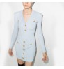 Clothing manufacturer's new design v neck long sleeved ribbed knitted bandage luxury women's dress