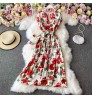 Large size women's dress summer new retro chiffon printed shirt waist loose Dress For Female Fashion Clothes