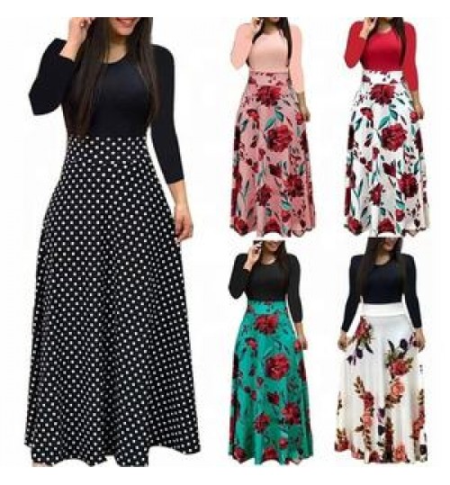 Floral Print Elastic muslim prom bangkok cheap casual women classy OEM corset lolita dresses macys Casual Dresses long dress
