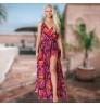 2022 Summer Women Fashion Casual Dresses Sexy V Neck Sleeveless Side Slit Tropical Floral Bohemian Beach Long Dresses