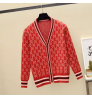 European style winter latest best selling loose CUCCI fashion floral casual long sleeve v-neck women Knit cardigan sweater