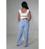 FS6730A New Arrivals Fashion Loose Light Blue Denim Pants Wide Leg Ripped Jeans For Women
