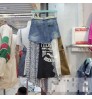 Getspring Women Skirt Long Patchwork Denim Skirt Stitching Irregular High Waist Loose Leisure Asymmetrical Pleated Skirt 2022
