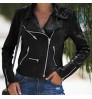 Autumn and winter new style European and American women's lapel diagonal multiple zippers short long sleeve commuter slim jacket