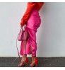 Summer Silk Satin Long Women Skirts Solid Color Drawstring High Side Slit Sexy Elegant Skirts Female