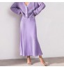 Cheap Solid Elegant Mid-length Fish Tail Casual Office Women's Elastic High Waist Satin A-line Skirt