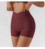Cross Waist Gym Shorts Women'S Rib Soft Biker No T Line Yoga Pants Hot Sale