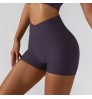 Cross Waist Gym Shorts Women'S Rib Soft Biker No T Line Yoga Pants Hot Sale