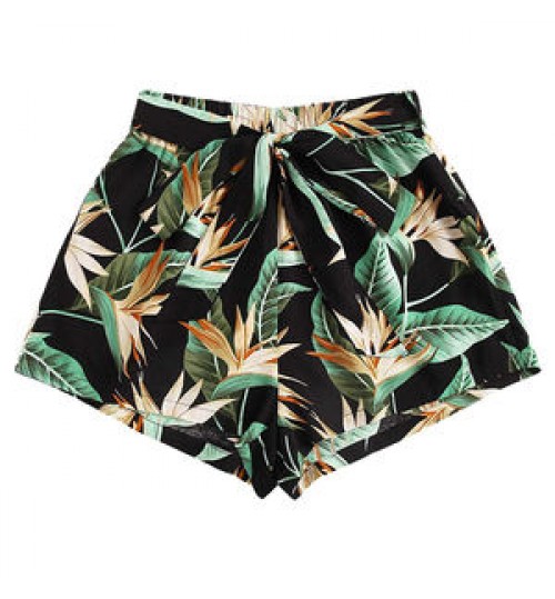 Women's Summer Shorts Women Boho Shorts Elastic Waist Loose Fit Casual Belted Wide Leg Plus Size Shorts With Flowers