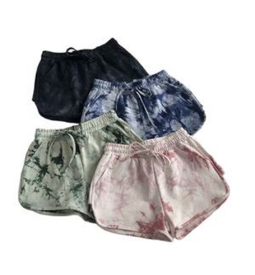 2021 New Fashion Women Girls Summer Beach Tie-dye Shorts Drawstring Elastic Waist Running Sports Short Pants Slim Casual Shorts