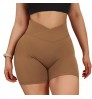 Women's Solid Colors Custom Logo Fitness Hot Shorts High Waist Cross Front Summer Scrunch Gym Shorts